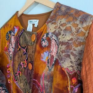 Coldwater Patchwork Blazer Jacket S Orange Artsy Mixed Lace Whimsigoth Velvet